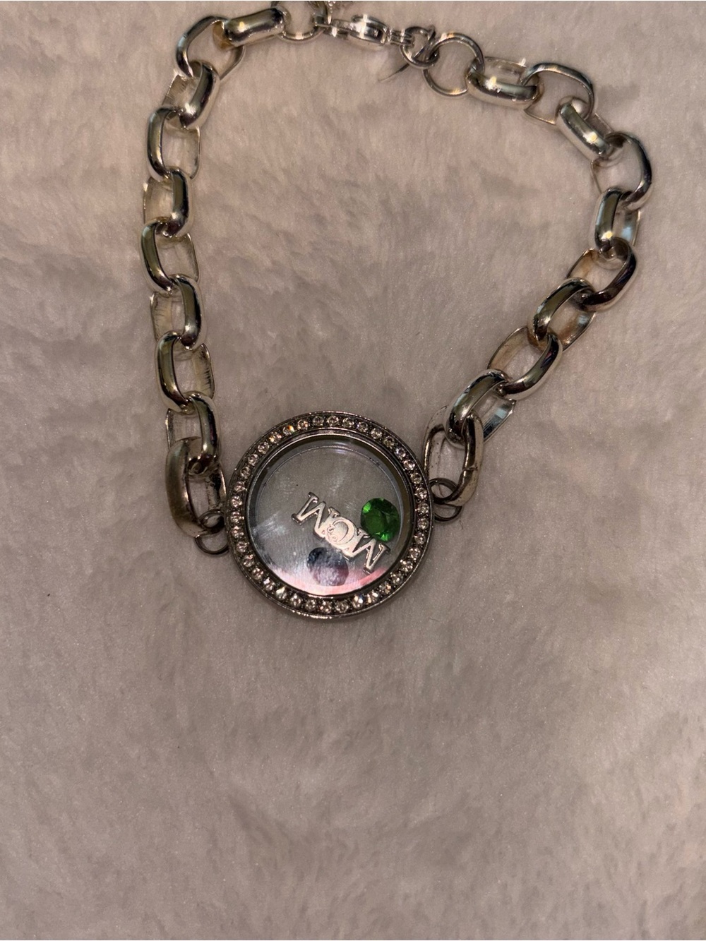 Origami Owl Living Locket MOM Bracelet Silver Crystal Floating Charms